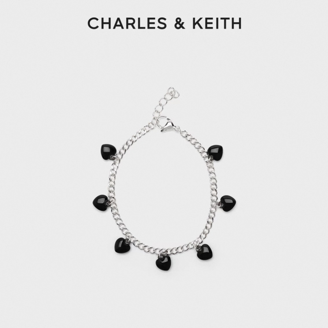 【現貨】<限時特價1天>Charles & Keith 黑色愛心 粉愛心 銀色 小ck 手鍊 粉色 黑色