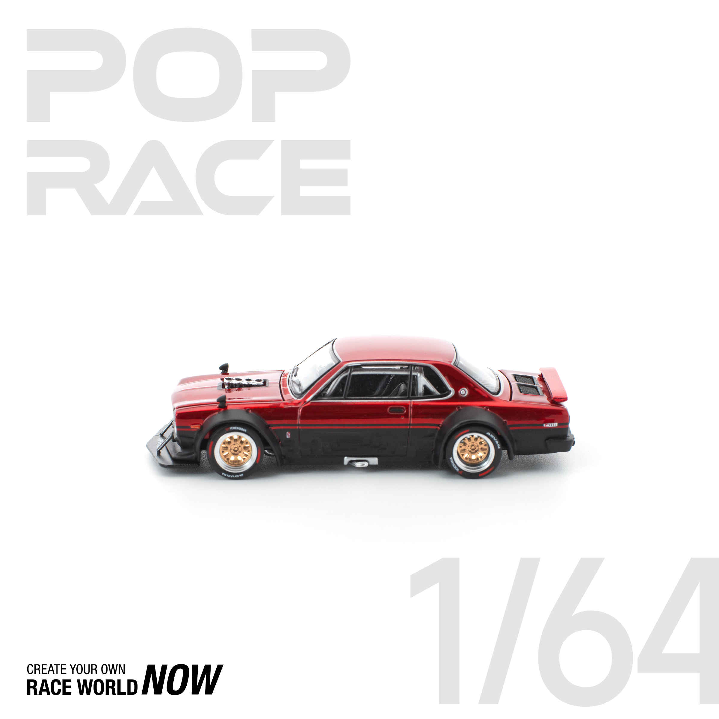 [預訂] POPRACE 1/64 SKYLINE GT-R V8 DRIFT (HAKOSUKA) - RED BLACK