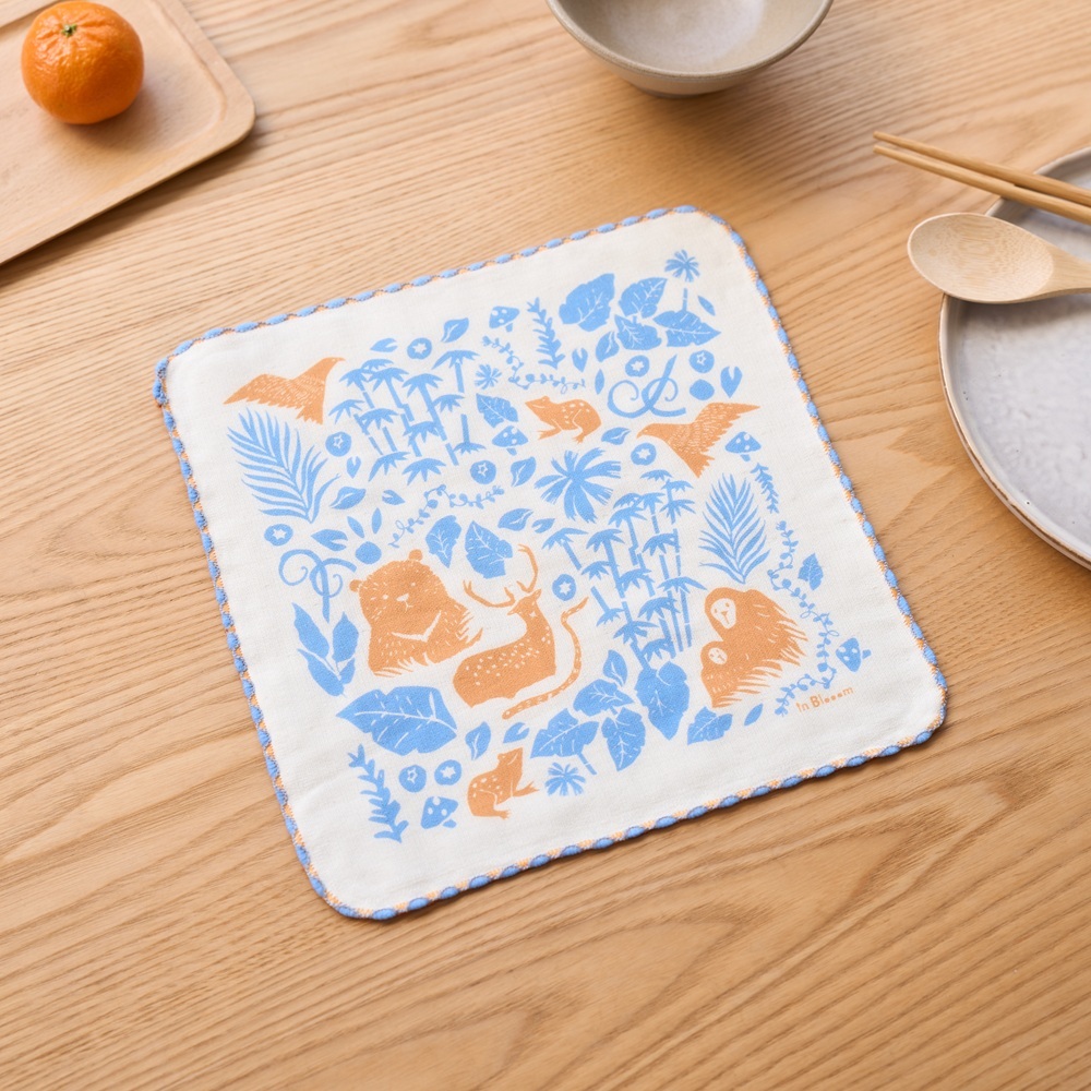 Square Gauze Towel/Mountain Friends/Blue