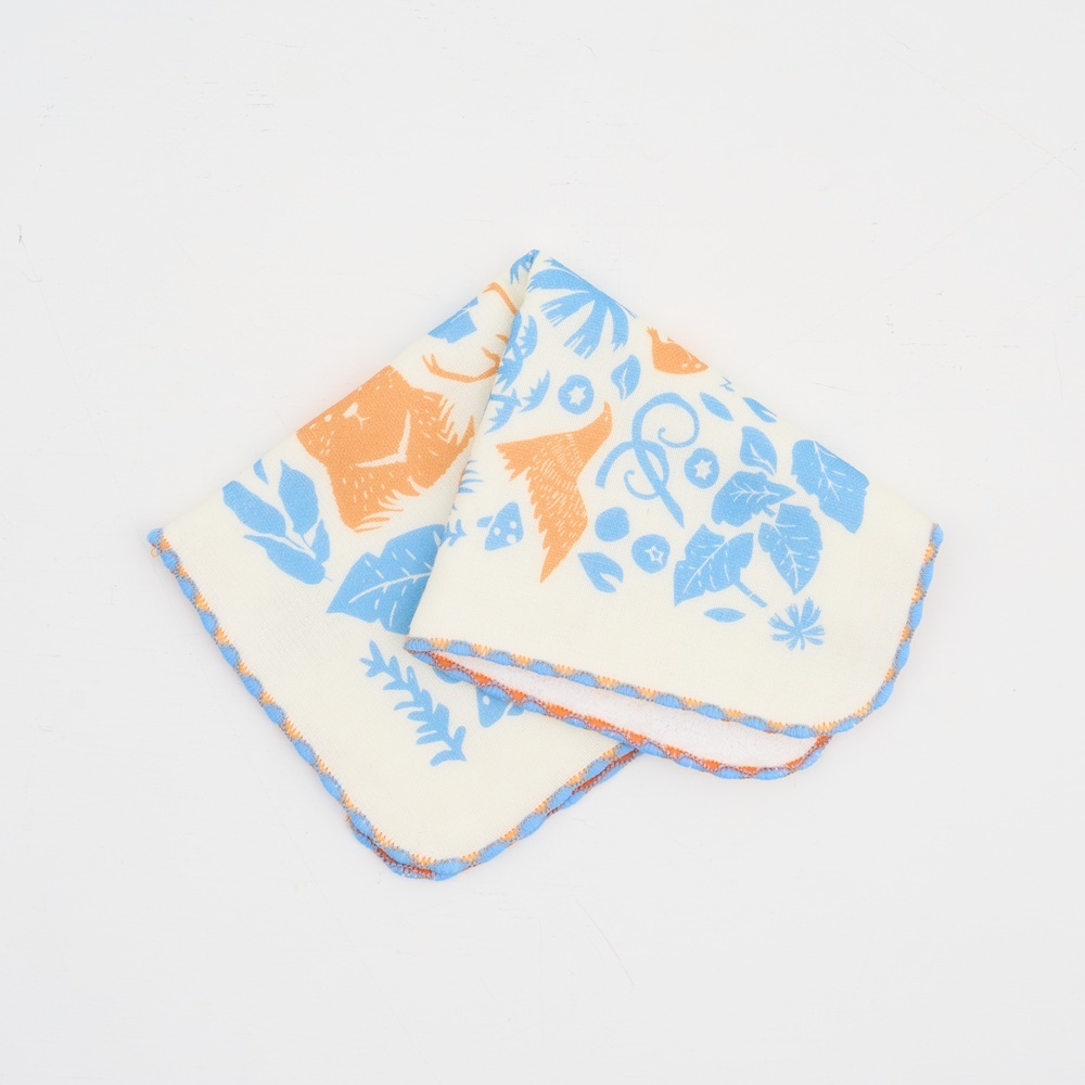 印花樂紗布方塊巾橘藍