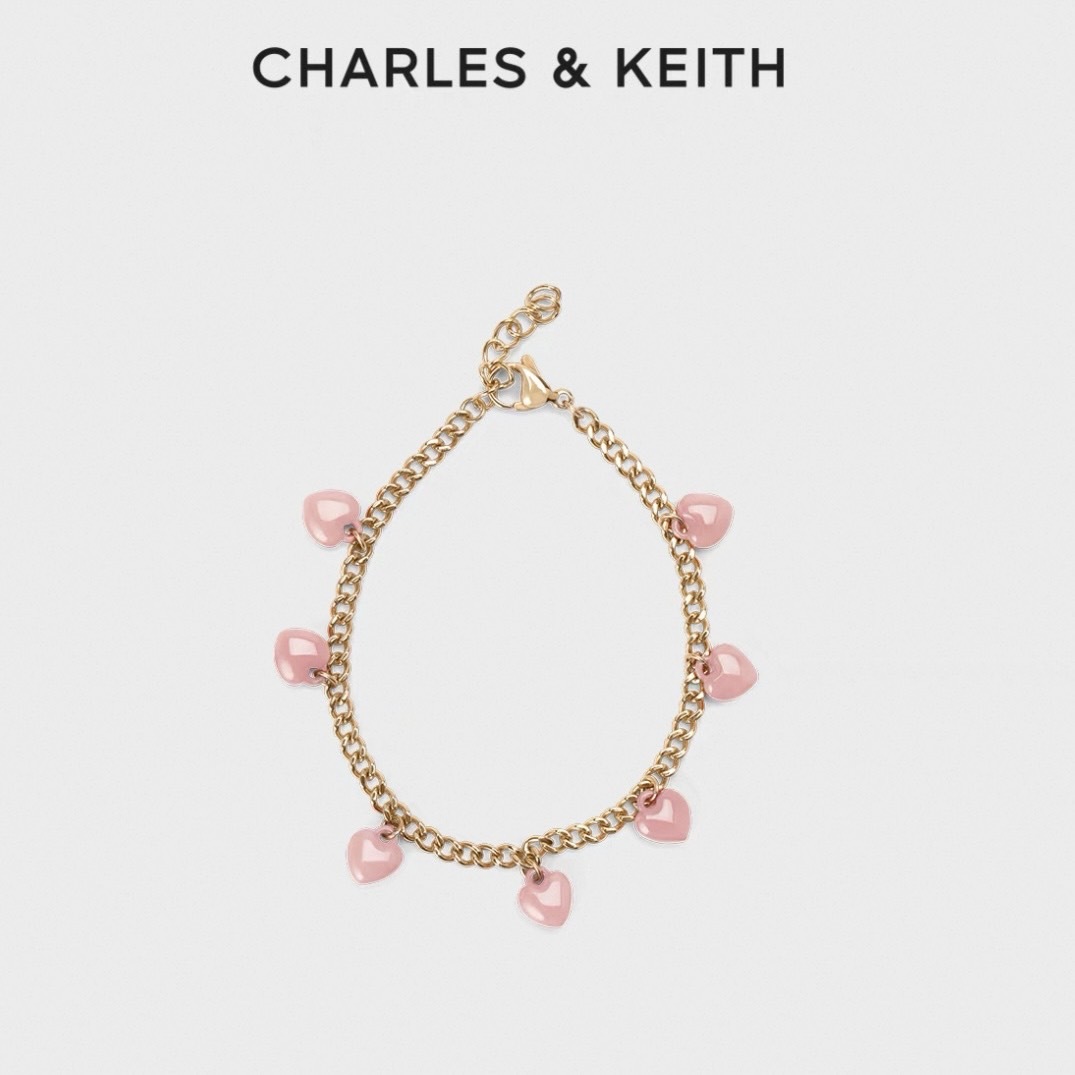 【現貨】<限時特價1天>Charles & Keith 黑色愛心 粉愛心 銀色 小ck 手鍊 粉色 黑色