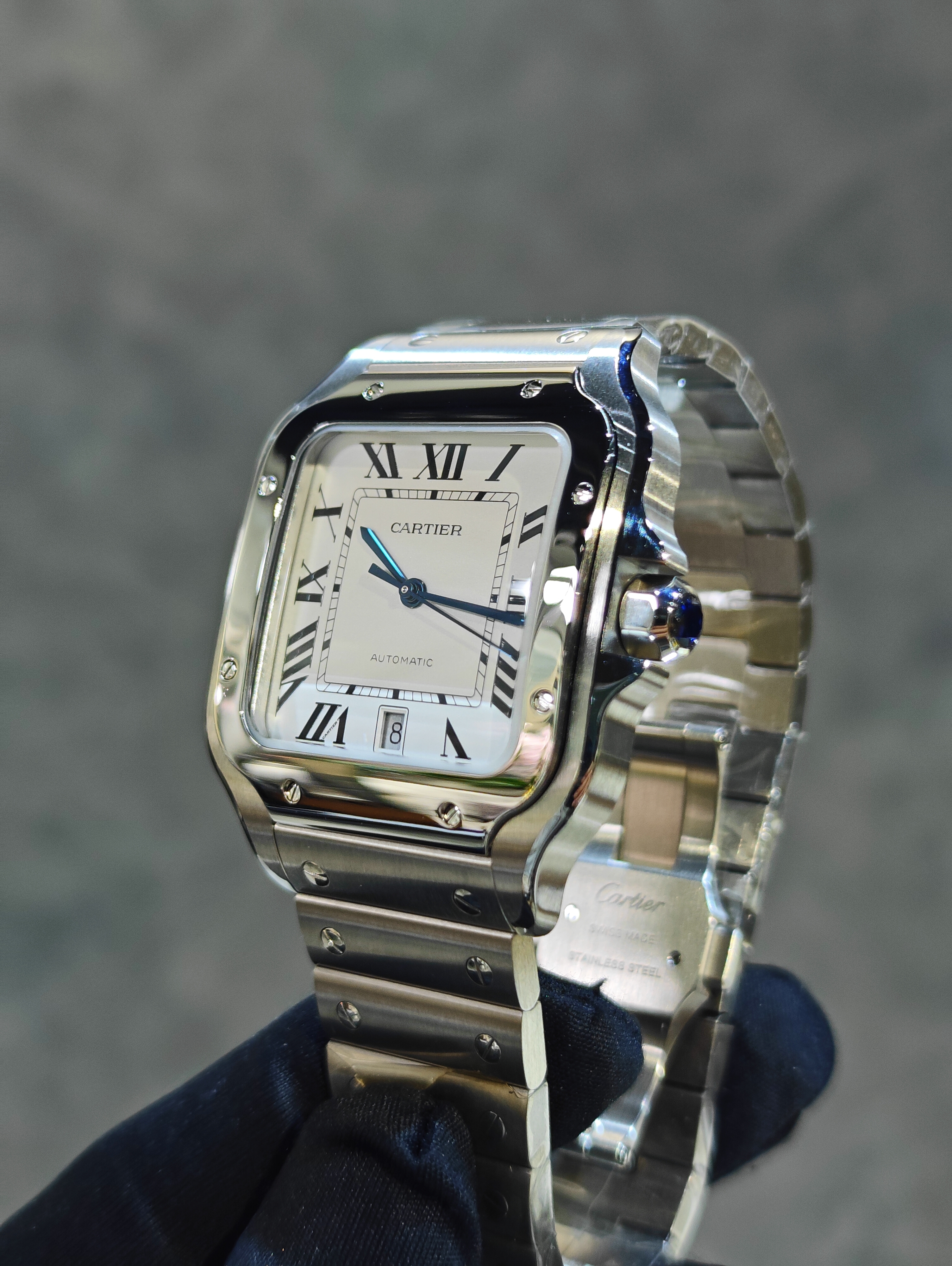 BRAND NEW CARTIER WSSA0018 WHITE DIAL SANTOS DE 40 MM LARGE MODEL AUTOMATIC MOVEMENT STEEL INTERCHANGEABLE METAL AND LEATHER BRACELETS