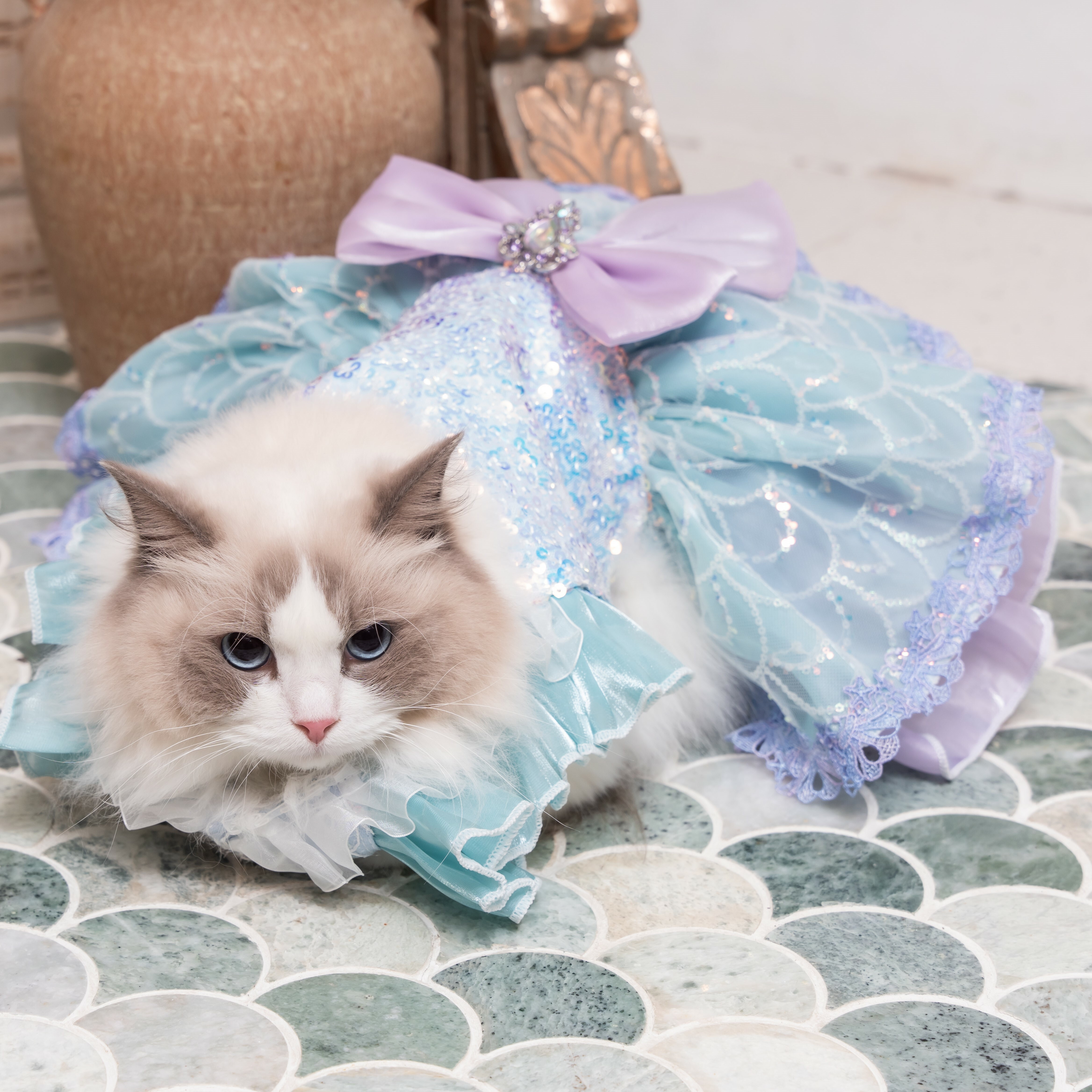 Shiny Turquoise Sequin Princess Dress