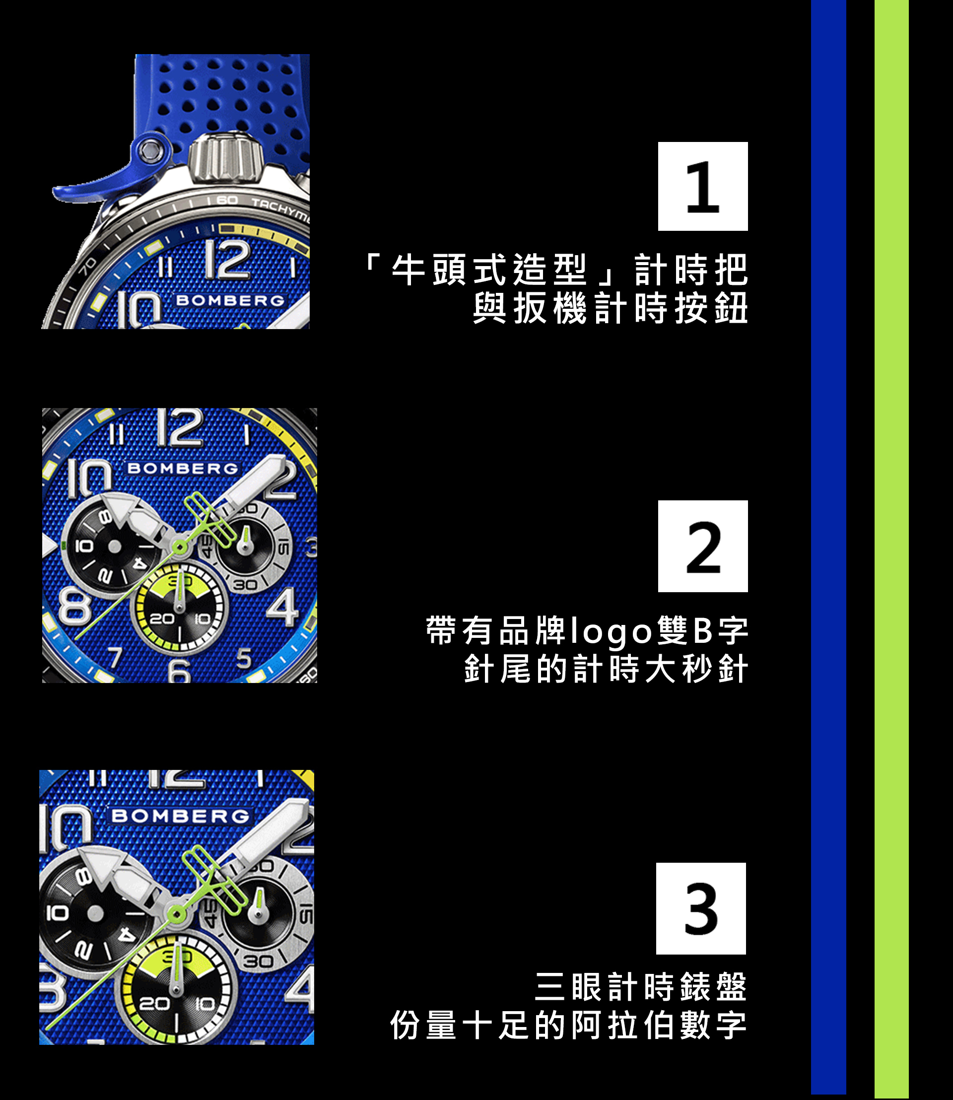 BOMBERG_BOLT-68 Racing_全鋼藍面XL賽車計時碼錶_BS45CHSP.059-9.10