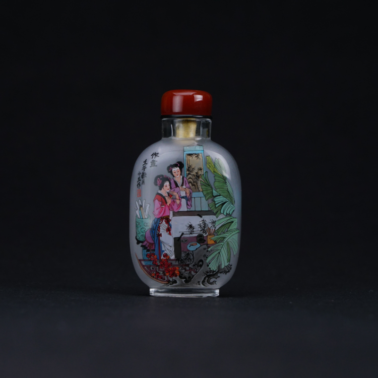 鹿港窯典藏級內畫工藝|作畫仕女圖鼻煙壺 傳統筆墨演繹古典韻味與藝術匠心