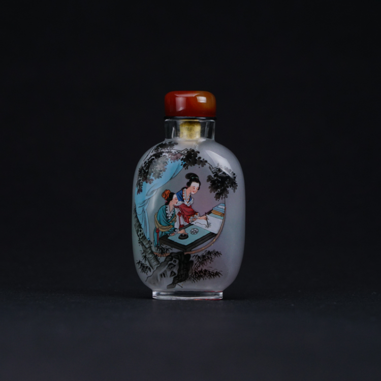 鹿港窯典藏級內畫工藝｜作畫仕女圖鼻煙壺 傳統筆墨演繹古典韻味與藝術匠心