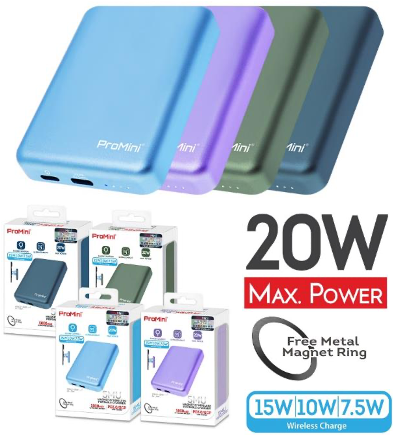 ProMini 5MU 5000mAh Magnetic Wireless Portable Charger