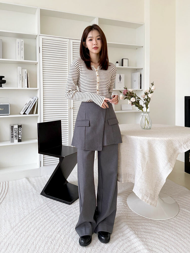 OH！HER 設計感裙簾可調西裝褲