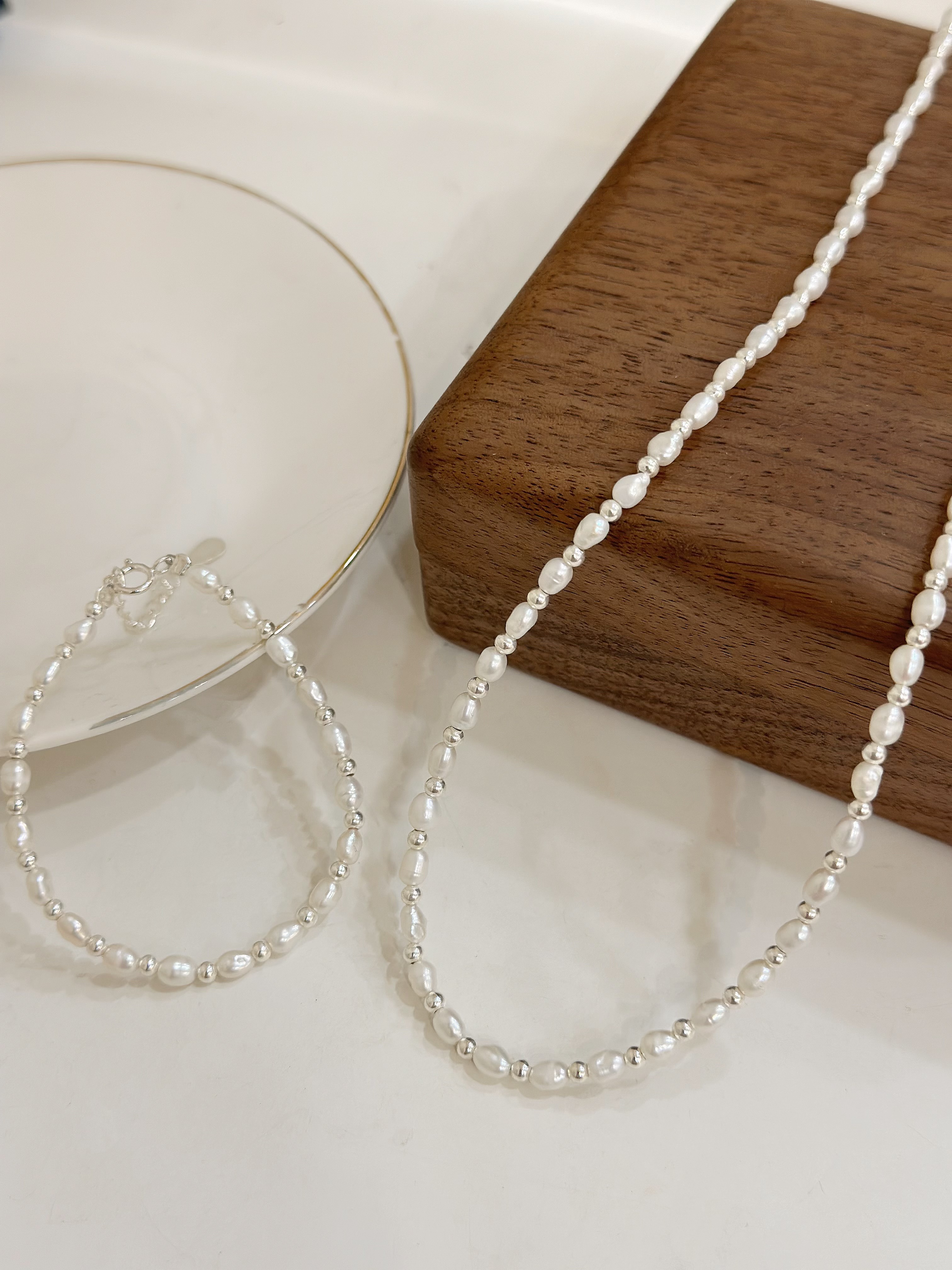 天然米粒珍珠純銀項鍊