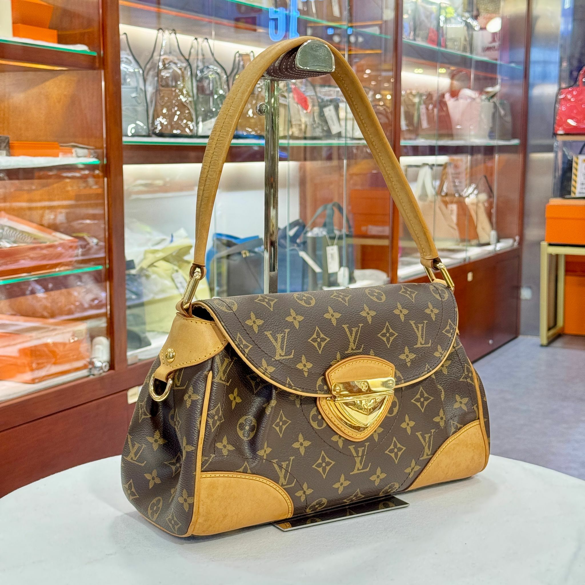 85%NEW二手LV單肩包 M40121 啡色MONOGRAM/金扣 BEVERLY MM #香榭站正品