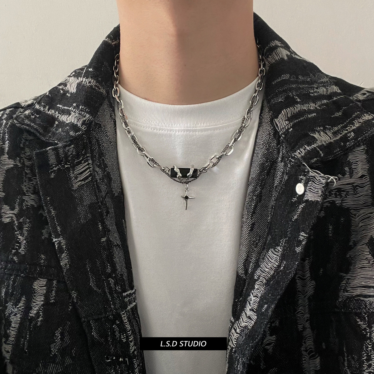 【ACBC103】暮影雙鍊纏繞黑石設計項鍊/手鍊