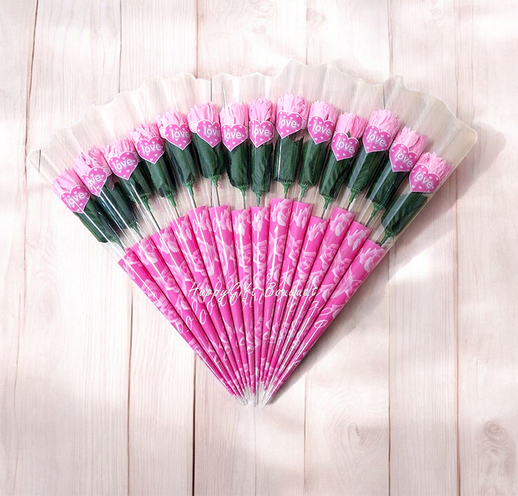 單支粉色康乃馨香皂花束,里長議員政府活動送康乃馨花束,活動送康乃馨花束,便宜康乃馨花束,Single carnation soap bouquet