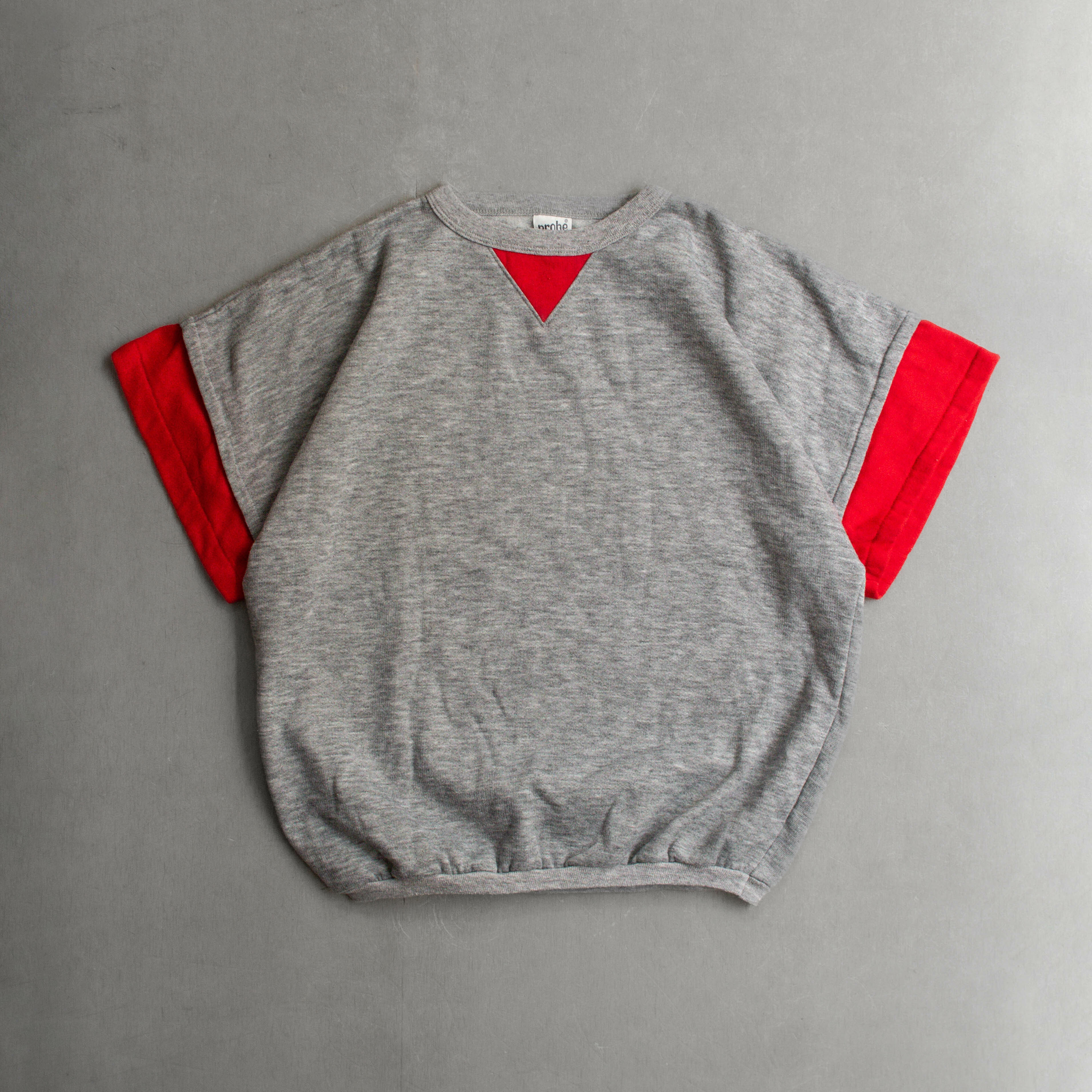 80-90S VINTAGE S/S SWEATSHIRT 美國製 灰色 紅色 雙色 短袖 大學T