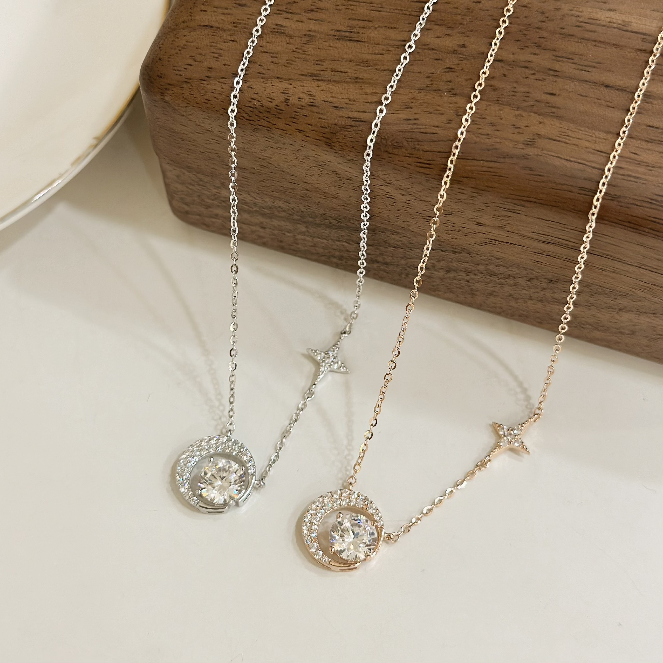 J16【輕奢】圓圈單鑽純銀鎖骨鏈