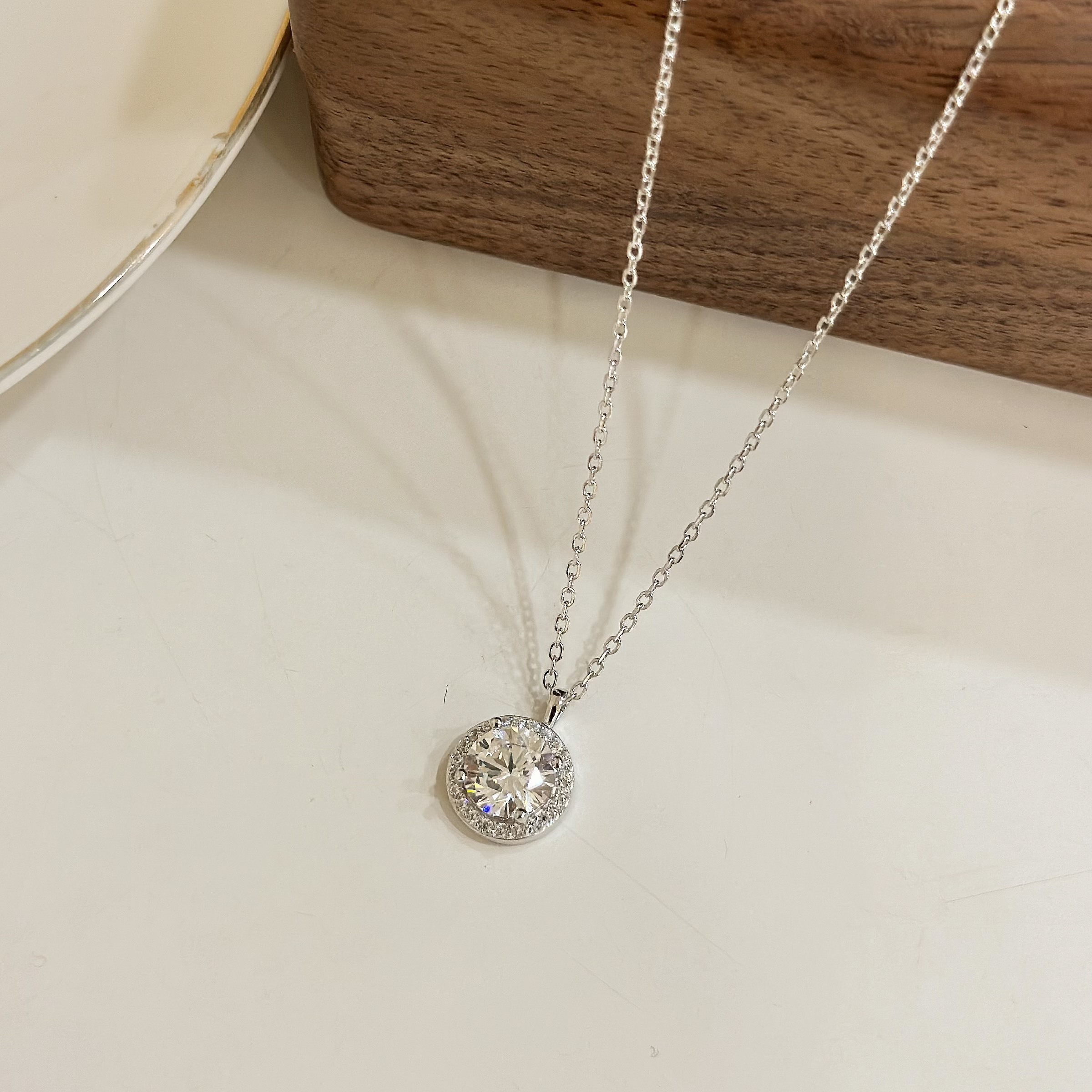 K22【輕奢】圓單鑽純銀鎖骨鏈