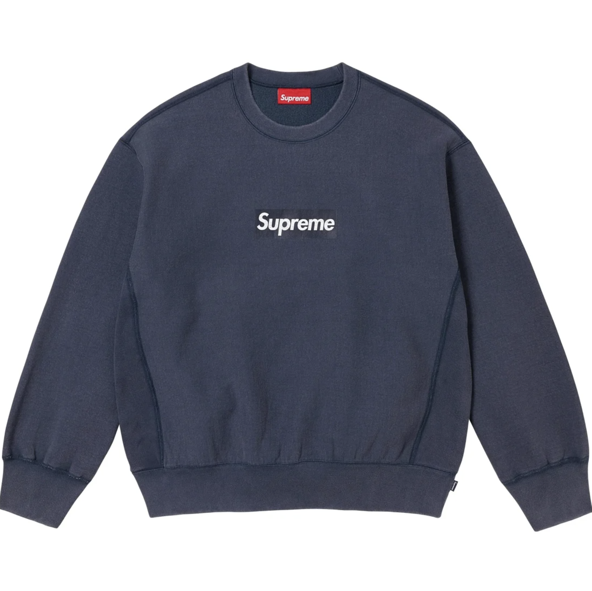 Supreme SS25 Washed Box Logo Crewneck | (Black / Navy)