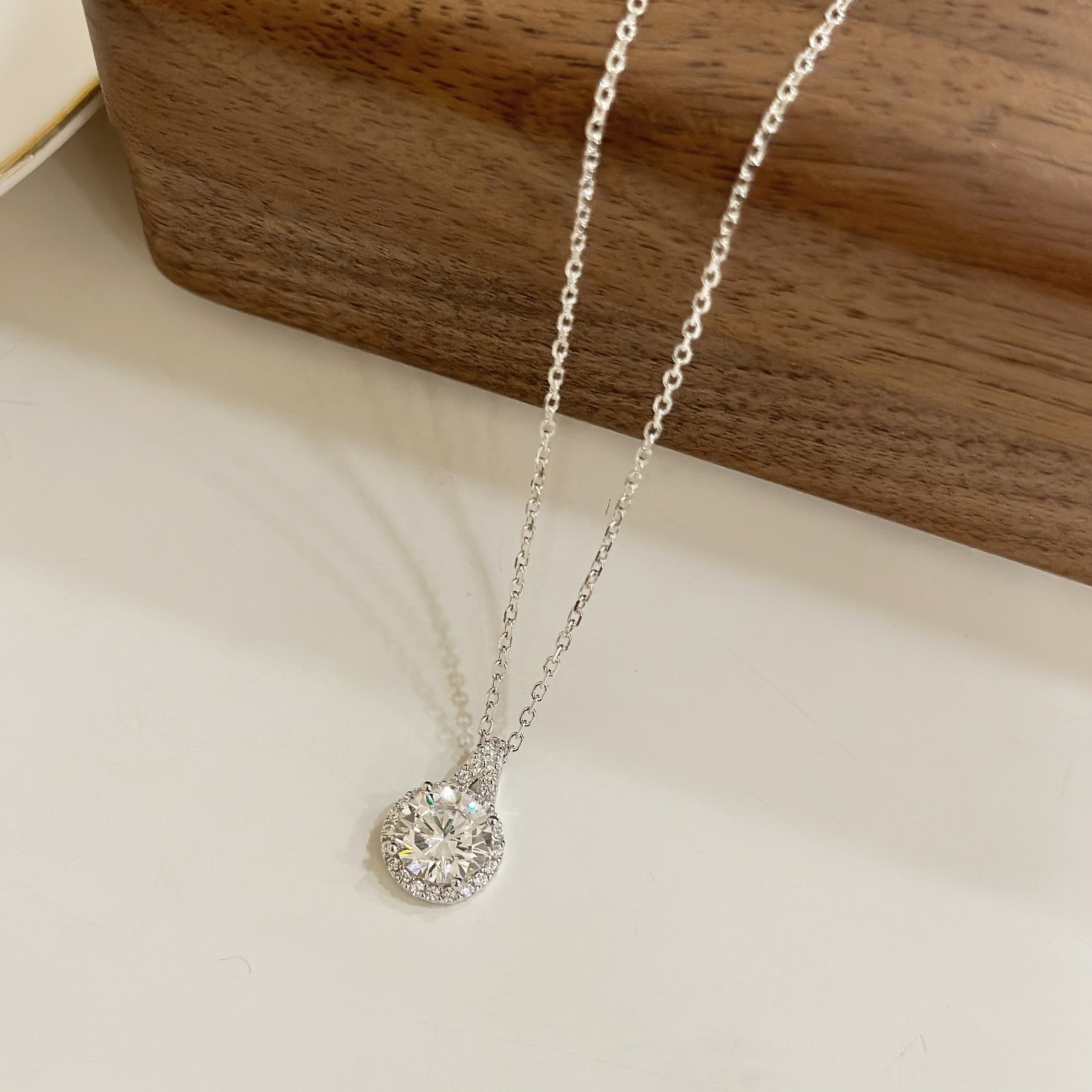 K37【輕奢】滿鑽圓鑽純銀鎖骨鏈