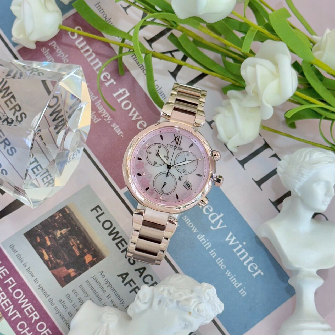 【CITIZEN 星辰】XC系列 浪漫櫻花紛飛光動能錶 計時女錶FB1456-65X 35mm 現代鐘錶