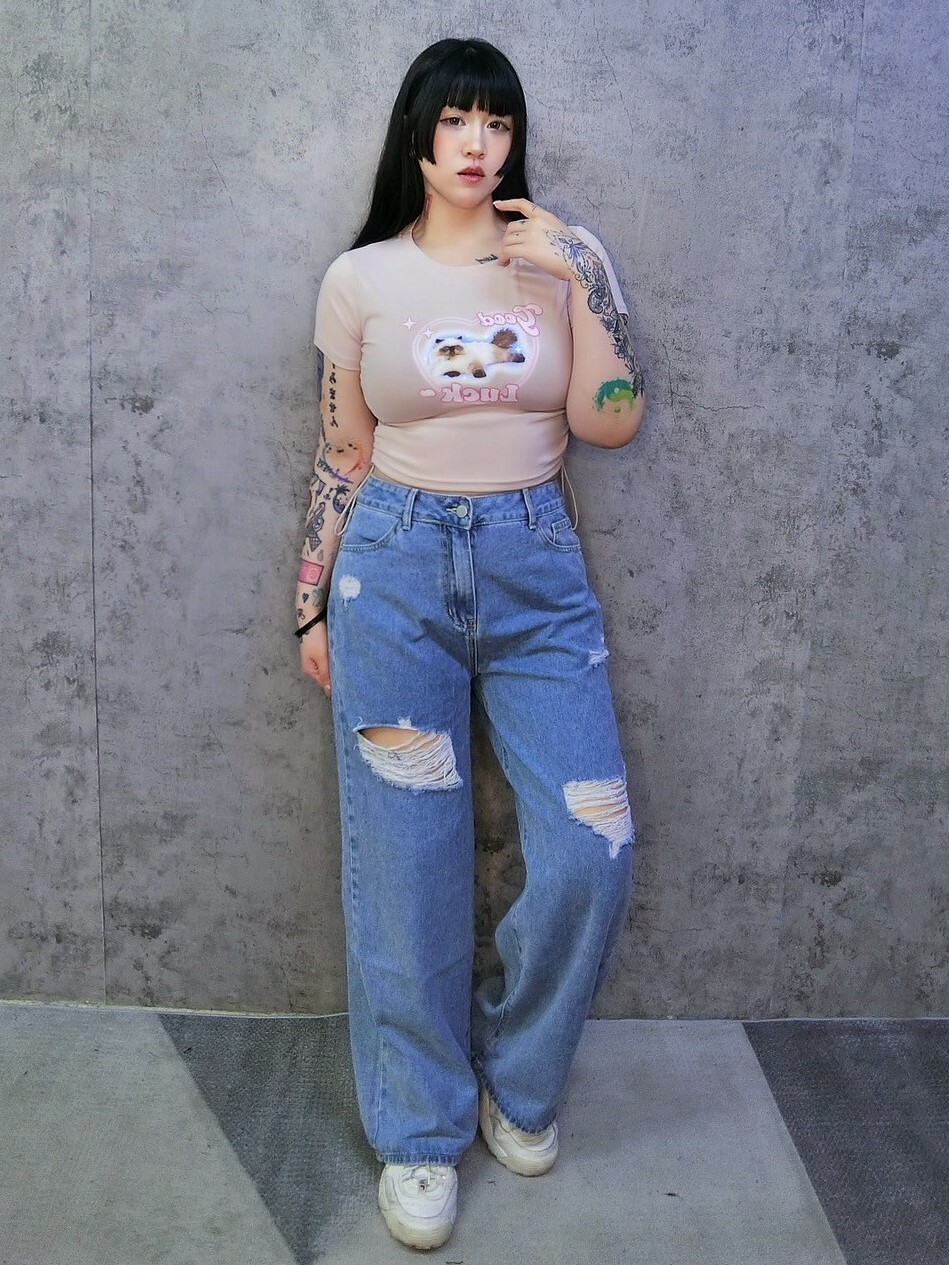 直直腿破破寬褲