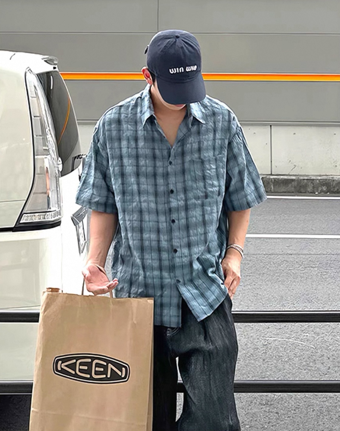 慵懶風復古格子短袖襯衫