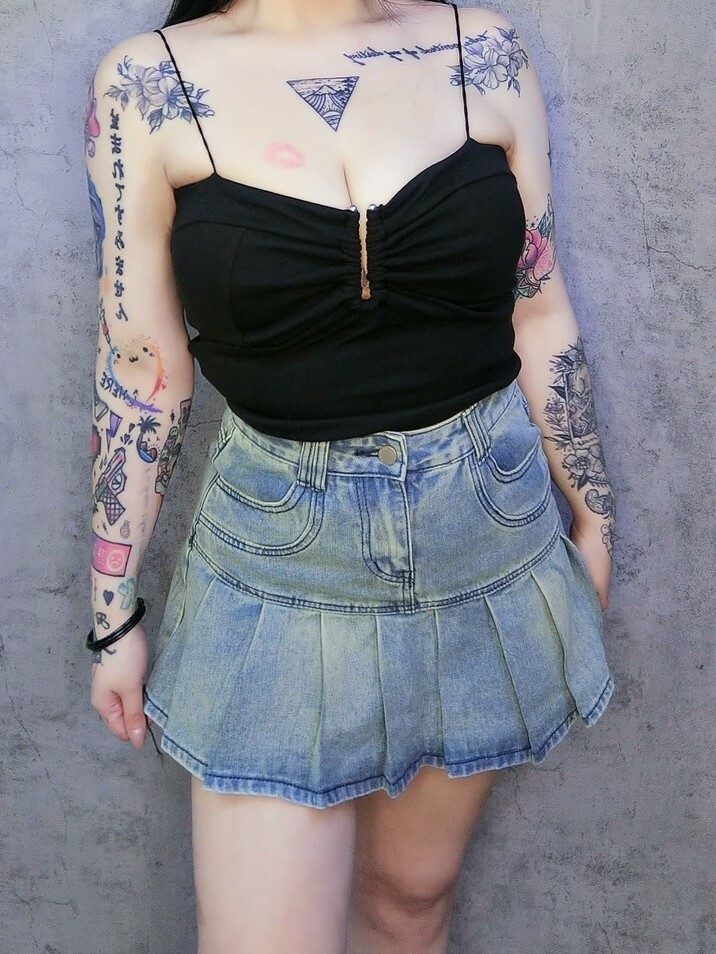 牛仔百褶迷你裙