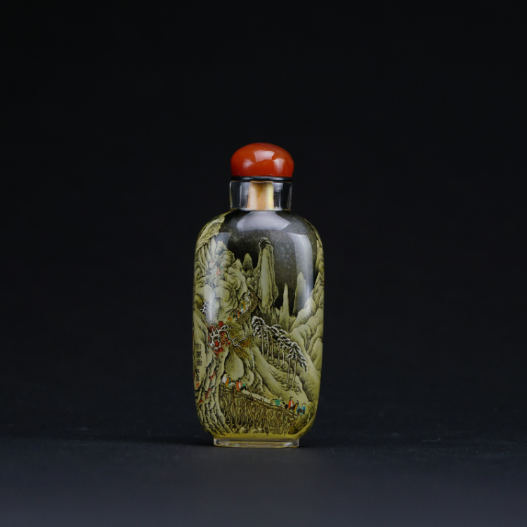 鹿港窯典藏級內畫工藝｜劍閣圖鼻煙壺 雄關險峻展現壯麗山川與歷史韻味