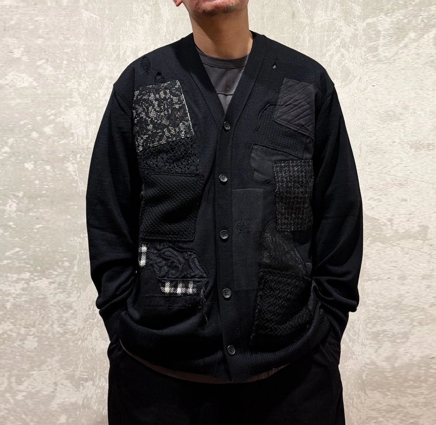 JUNYA WATANABE MAN 2025 S/S SILK JERSEY PATCHWORK CARDIGAN (WO-N001-051) - BLACK PRE ORDER ITEM (預訂中)