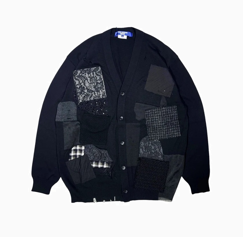 JUNYA WATANABE MAN 2025 S/S SILK JERSEY PATCHWORK CARDIGAN (WO-N001-051) - BLACK PRE ORDER ITEM (預訂中)