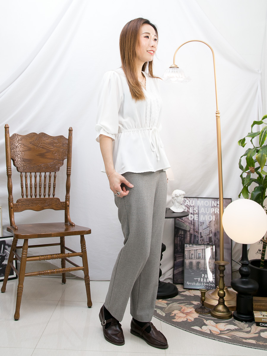 size S【5折起 Summer Sale】後腰橡根．兩旁仿皮帶．西裝料直腳褲（9分長）【不設退換】【因SUMMER SALE訂單較多，需要7-10個工作天才安排出貨】