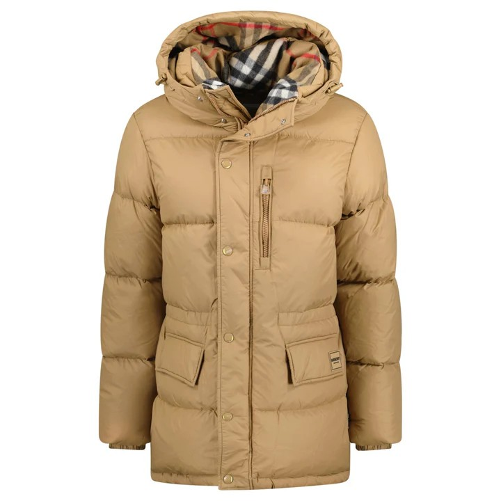 1BR0329-043 BURBERRY Men's Haworth Hooded Check Down Jacket Beige #80910901 (C-EU-E)