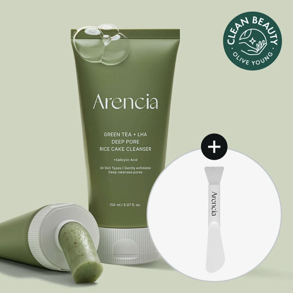 Arencia 綠茶 LHA 深層毛孔麻薯潔面乳 150g 套裝 (+刮勺刷)