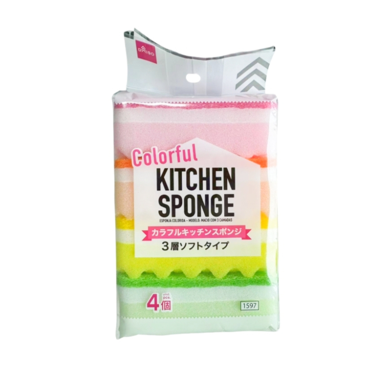 三層廚房海綿/彩色 4入 4×11×7cm