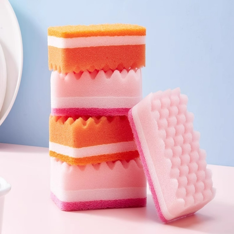 三層廚房海綿/彩色 4入 4×11×7cm