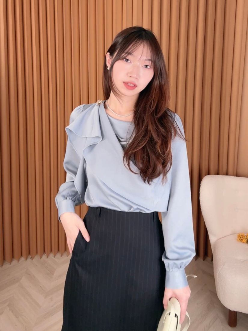 Wallis 直條開衩西裝裙 [ 深灰 / S ]