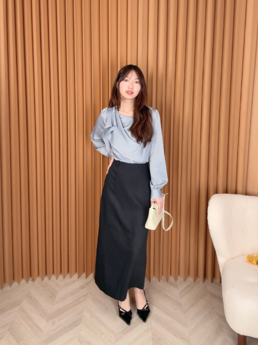 Wallis 直條開衩西裝裙 [ 深灰 / S ]