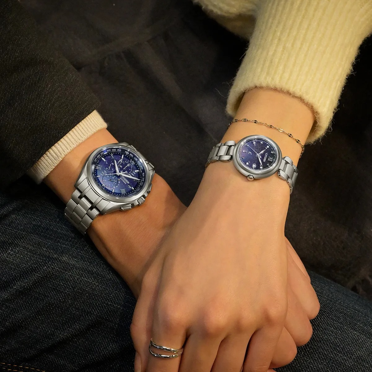 星辰錶CITIZEN Night Rainbow光動能鈦金屬限定款對錶AT8240-66L／ES946-70L