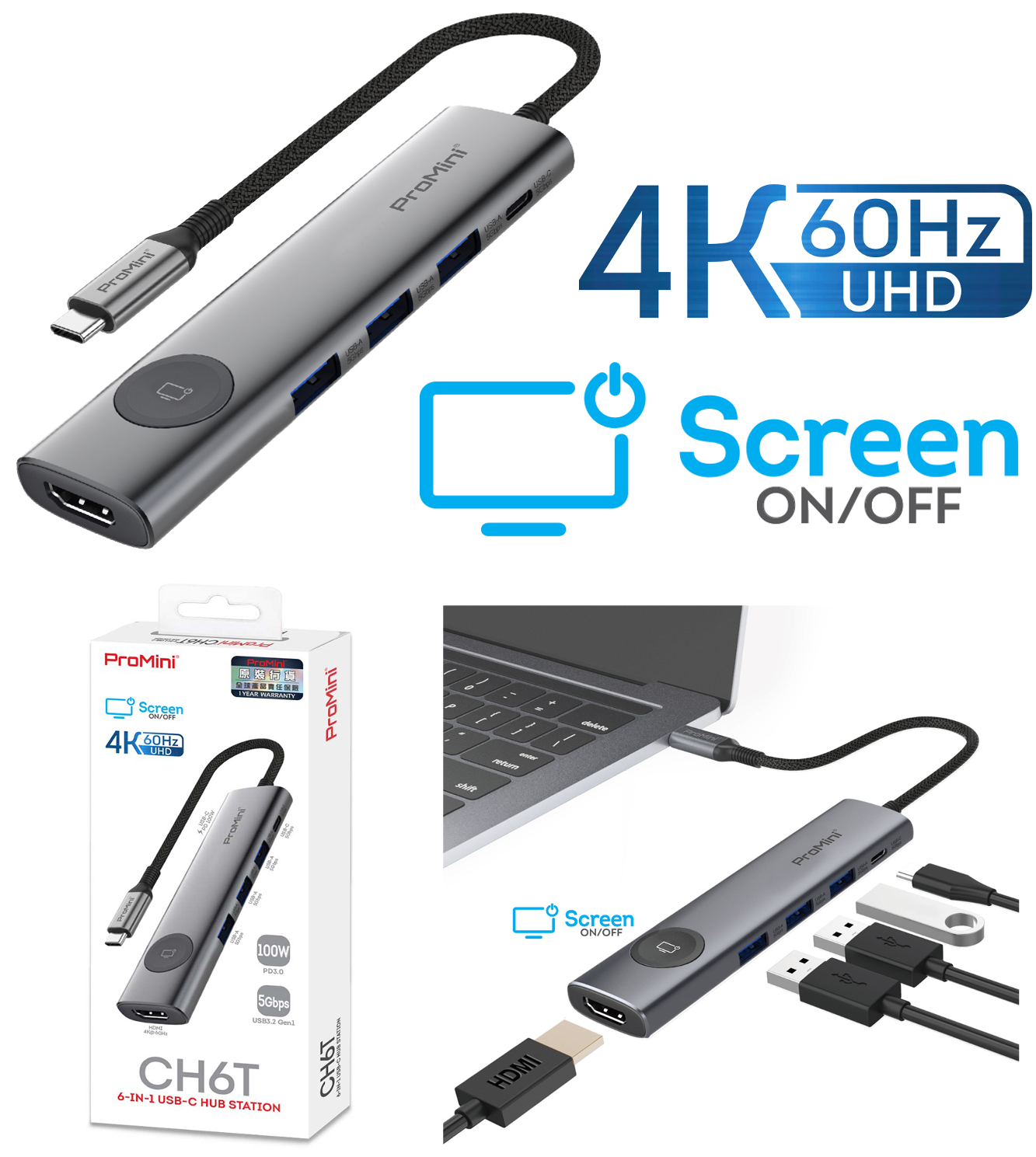 ProMini CH6T 6-in-1 USB-C Hub Station