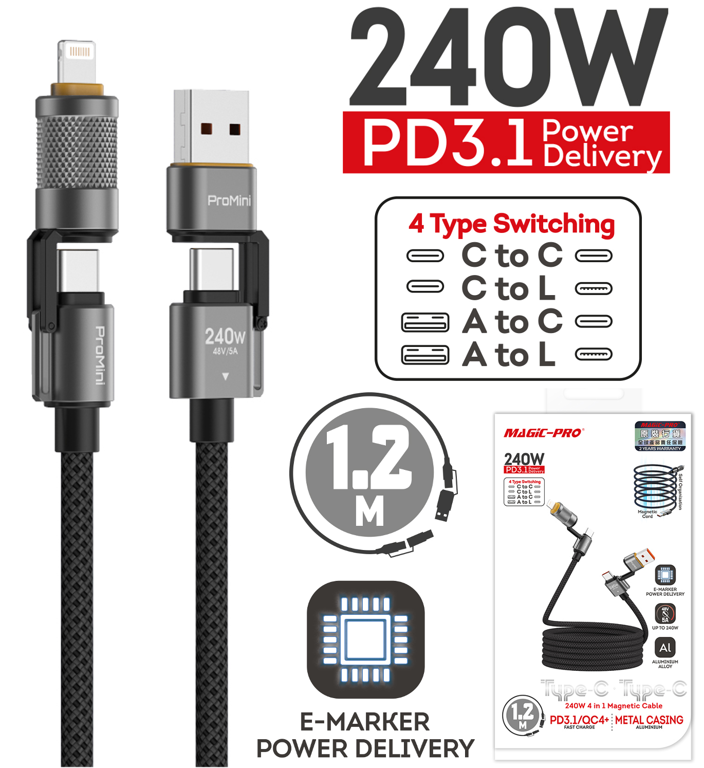 ProMini 240W 4-in-1 Magnetic Cable 1.2M