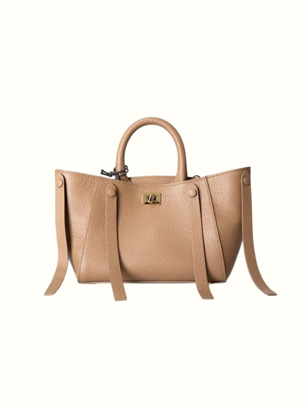 LORENA 粒面皮革手提肩背包-中(可可)