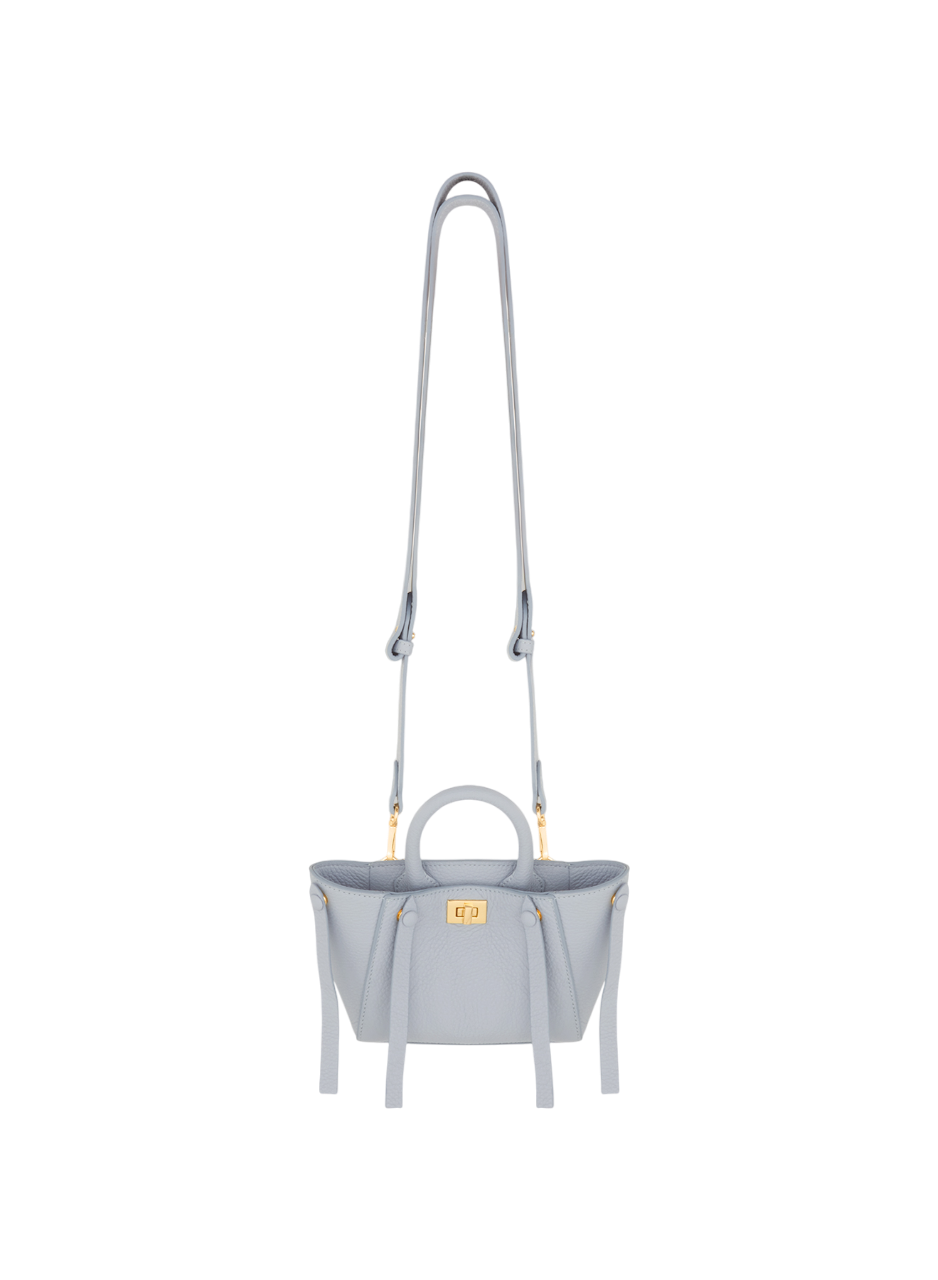 LORENA 粒面皮革手提肩背包-小(水藍)