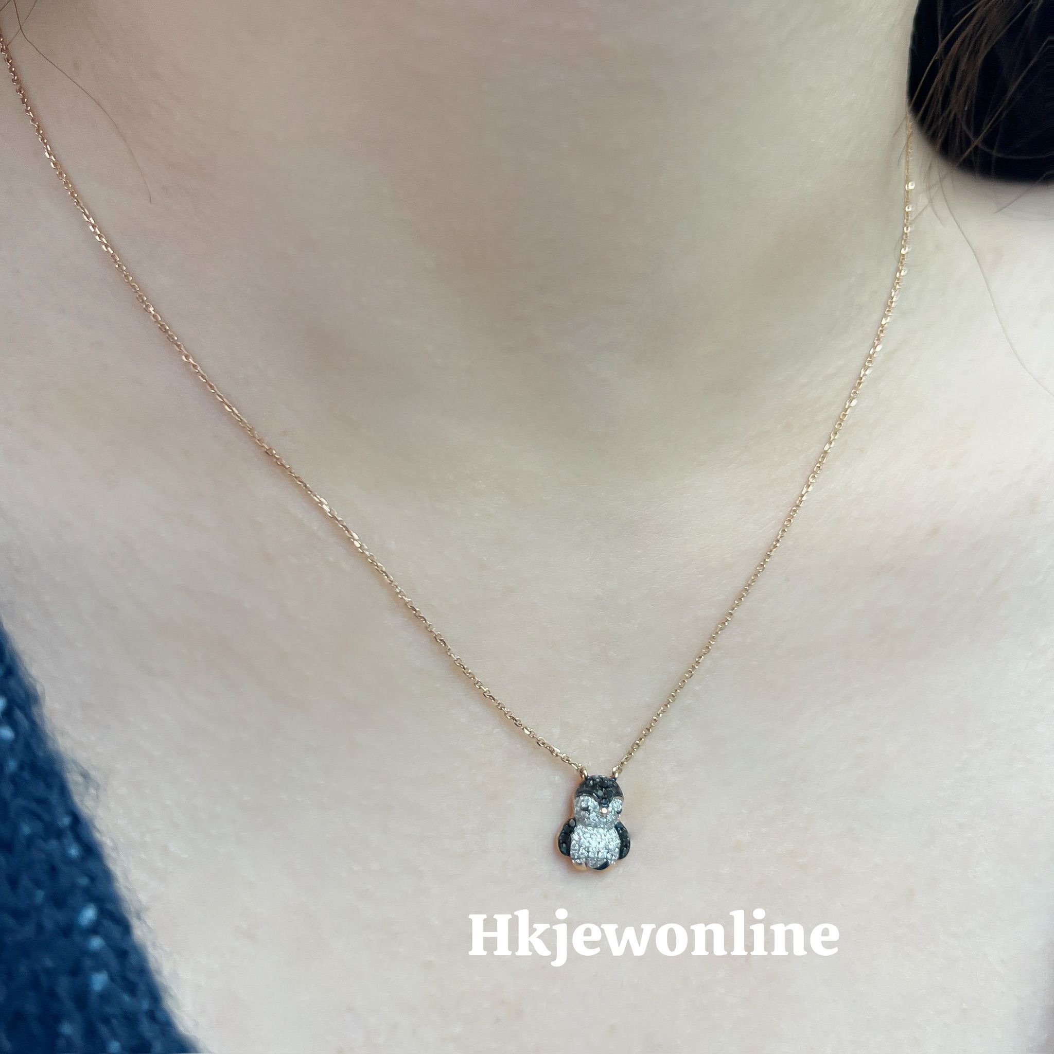 🐧 18K Rose Gold Penguin Diamond Necklace