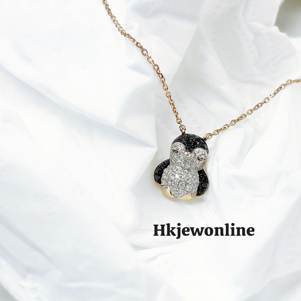 🐧 18K Rose Gold Penguin Diamond Necklace