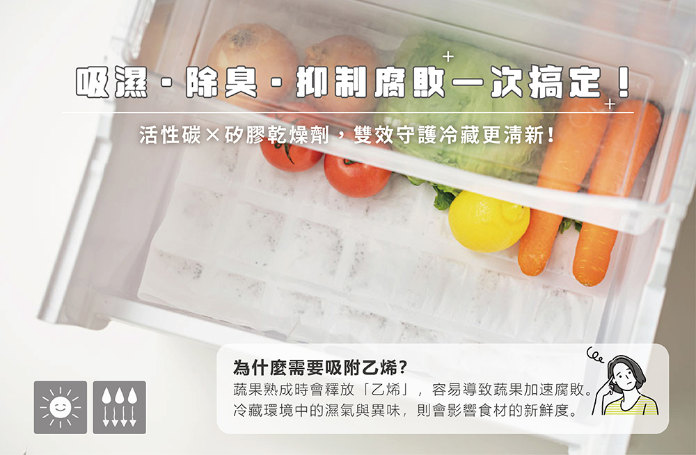 《&NE》nikii系列日本製冰箱蔬果除溼除臭活性碳墊(2枚入)