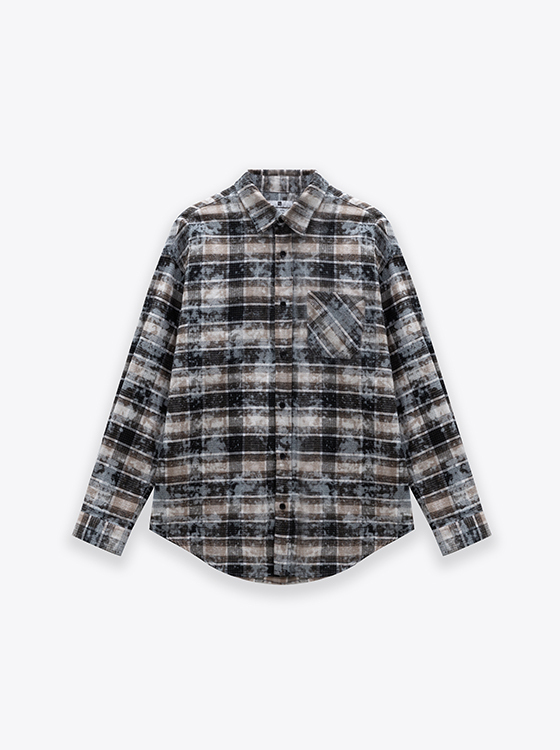 【第二件5折】復古做舊格紋長袖襯衫