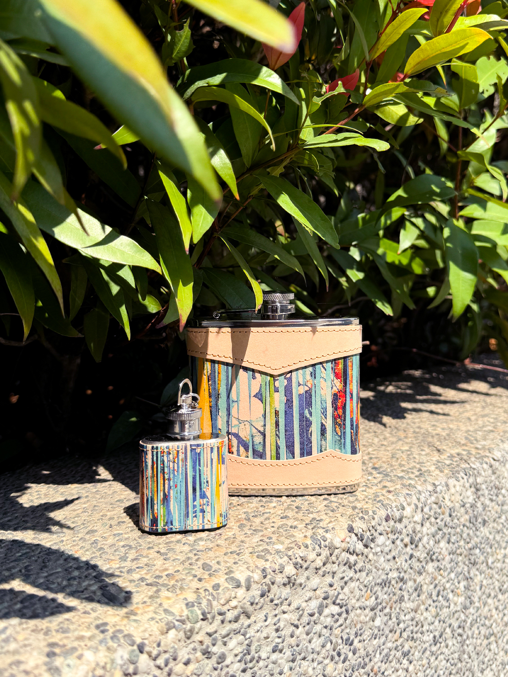 【藝術家聯名】6OZ 真皮不鏽鋼烈酒酒壺（附漏斗）－線韻