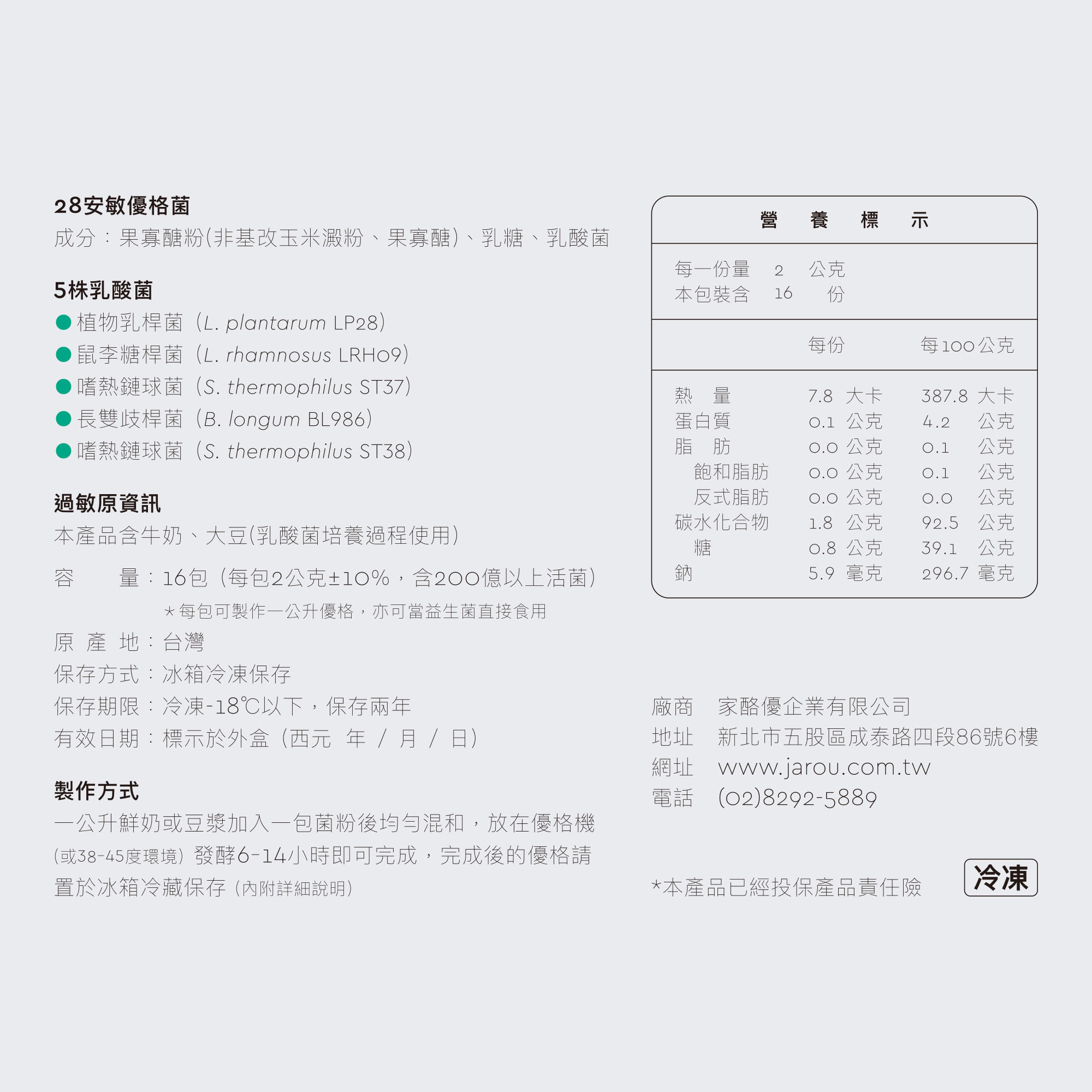 28優格菌背面資訊