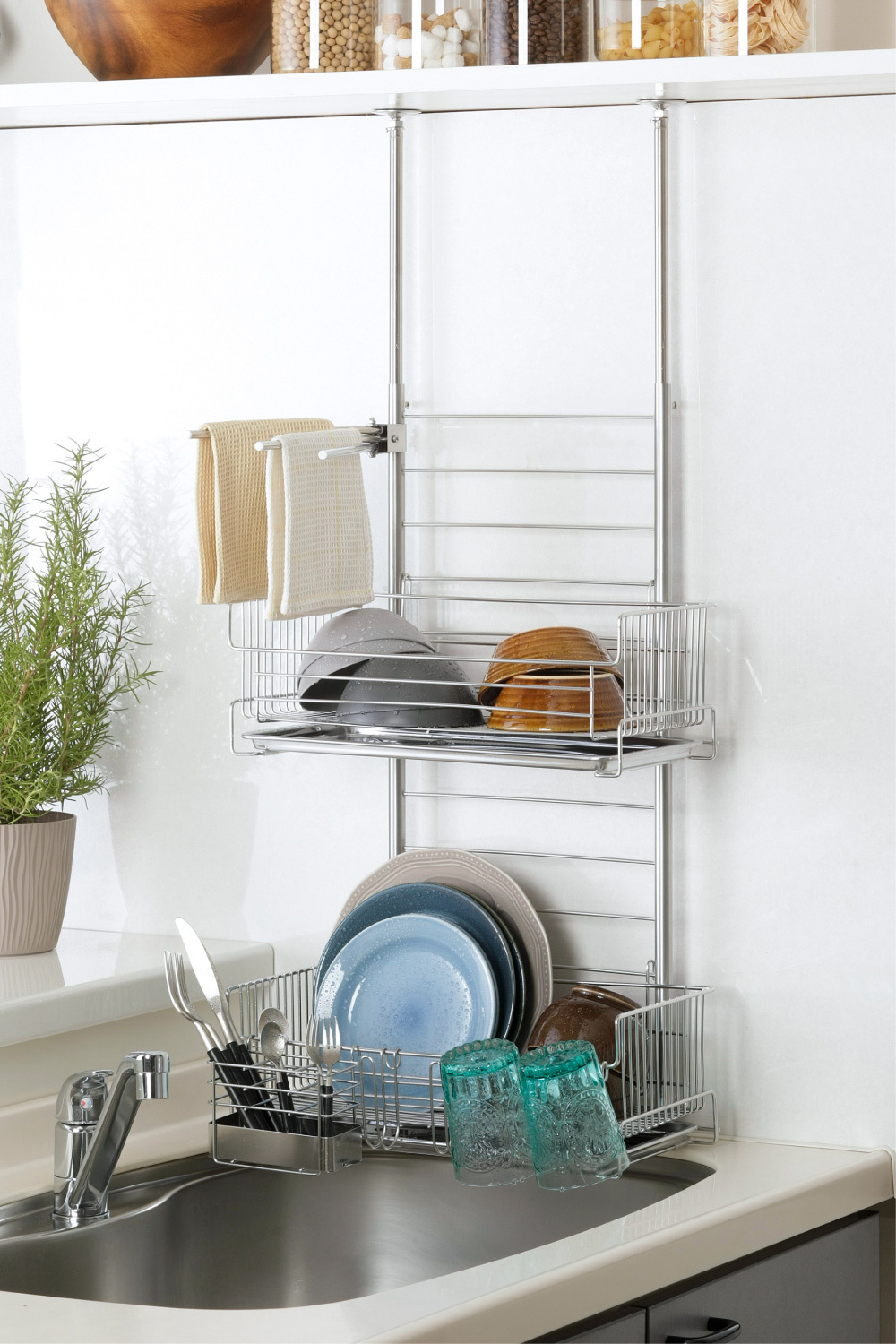 《下村企販》TSUBAME系列 日本製全不鏽鋼頂天立地雙層瀝水架