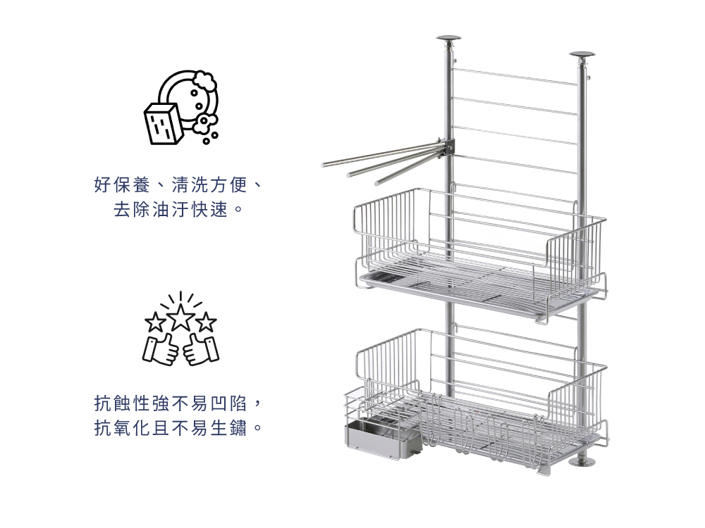 《下村企販》TSUBAME系列 日本製全不鏽鋼頂天立地雙層瀝水架