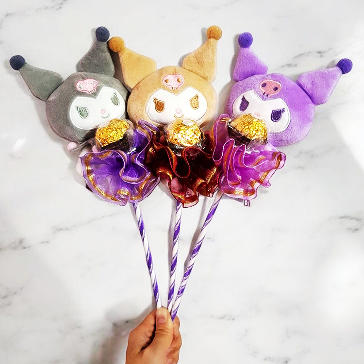 正版娃娃玩偶單支巧克力棉花糖花束,史迪奇,美樂蒂,草莓熊,嚕嚕咪,史迪奇,庫洛米酷洛米單支巧克力棉花糖花束