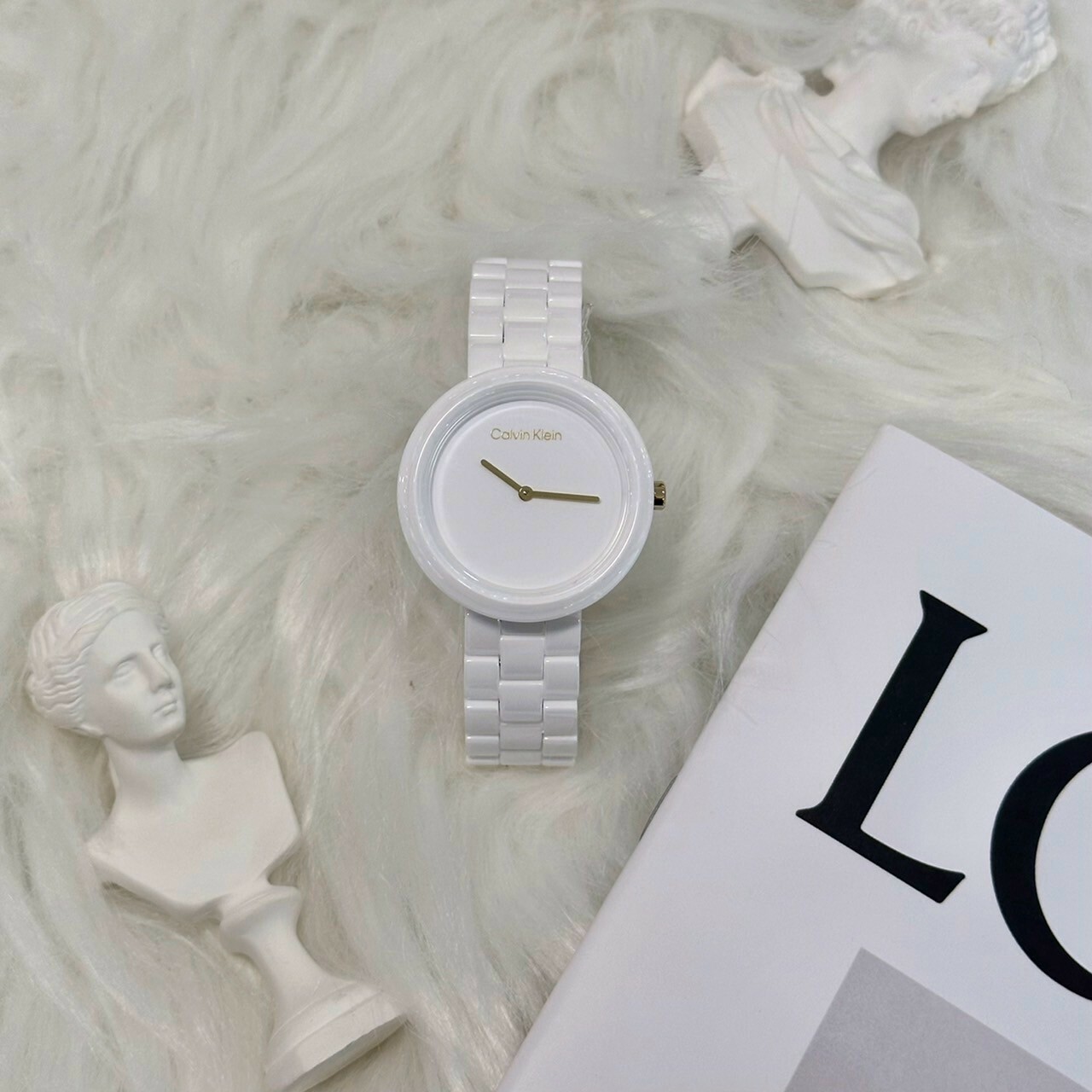 【CALVIN KLEIN】簡約時尚優雅白陶瓷女錶 CK25100072 34mm 現代鐘錶